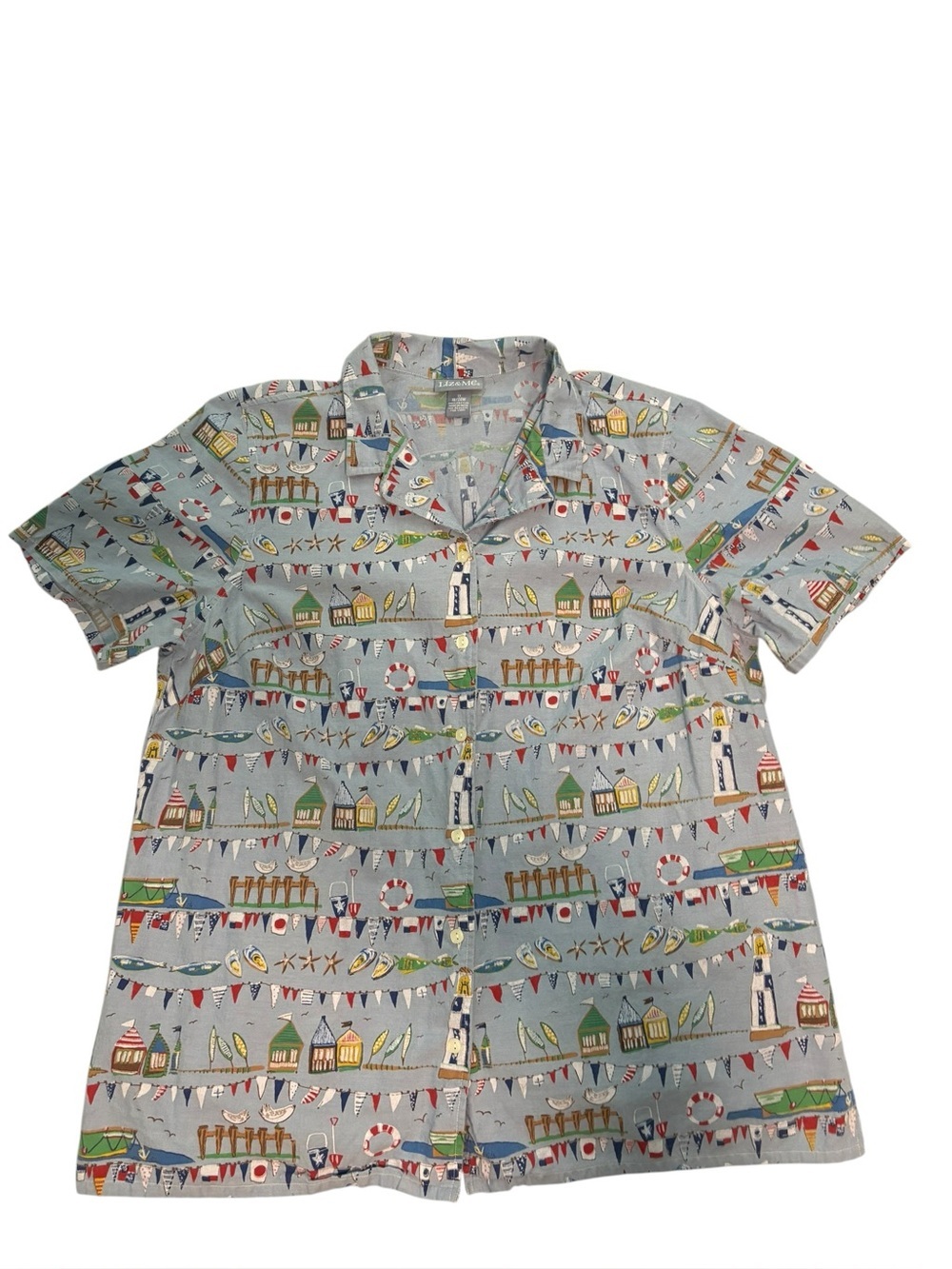 Vintage 90s Nautical Button Down Top Blouse Coastal Boat